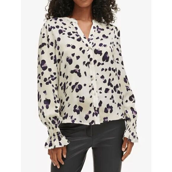 DKNY Women's Split-Neck Printed Button Up Top XXS - Picture 1 of 8